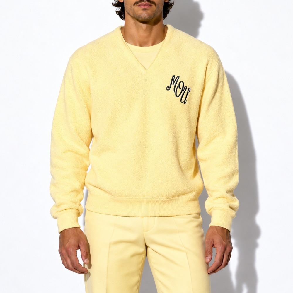60s Vintage Van Heusen Fore Alpaca Wool V Neck Pullover Mens L Yellow Monogram